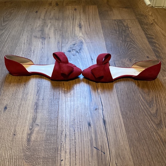Red suede Nine West ballet flat shoes with bows and pointed toe - Picture 6 of 7